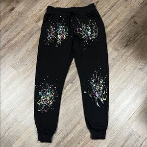 Women Black Joggers with Colorful Splatter Design